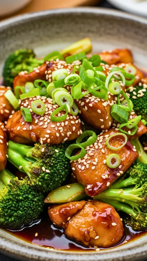 WW Teriyaki Chicken and Broccoli Stir Fry (Low Point, High Protein Dinner) 21 Finish & garnish Teriyaki Chicken and Broccoli