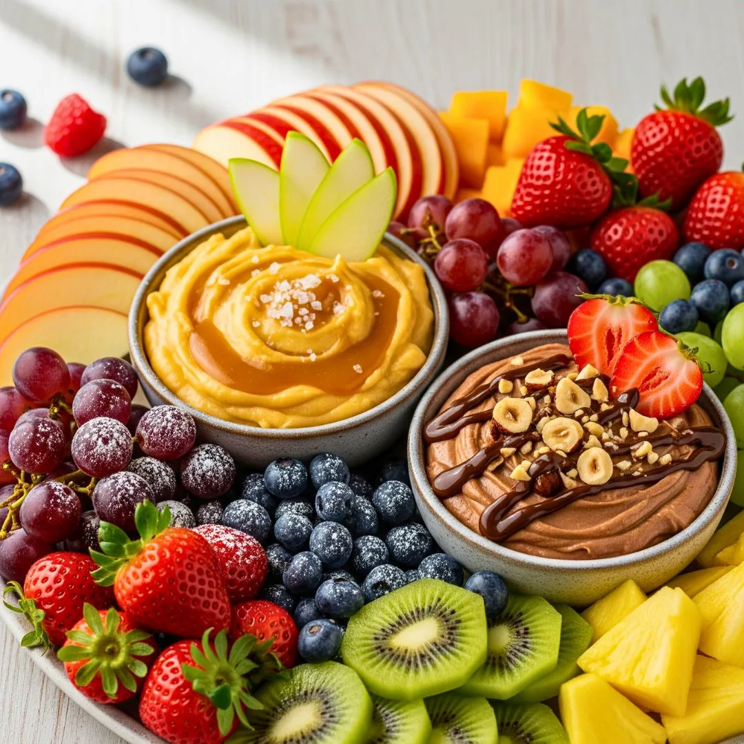 Fresh fruit platter with dessert dip - salted caramel apple dip