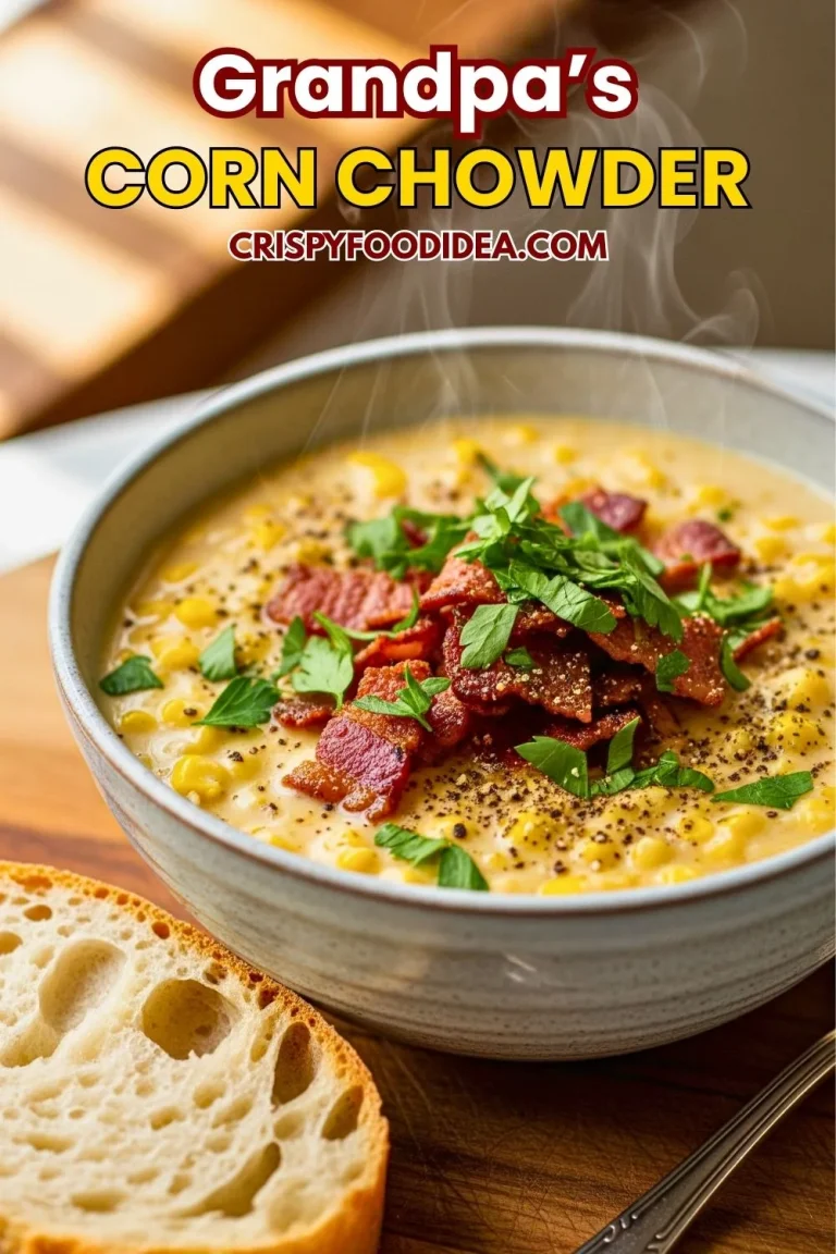 Creamy corn chowder in a pot with bacon and parsley