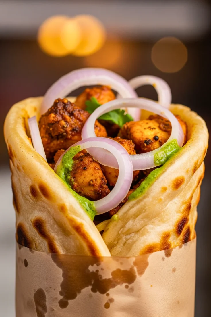 authentic kolkata style chicken kathi roll with egg paratha