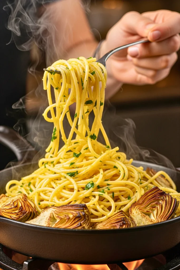 Lemon Spaghetti With Roasted Artichokes Recipe