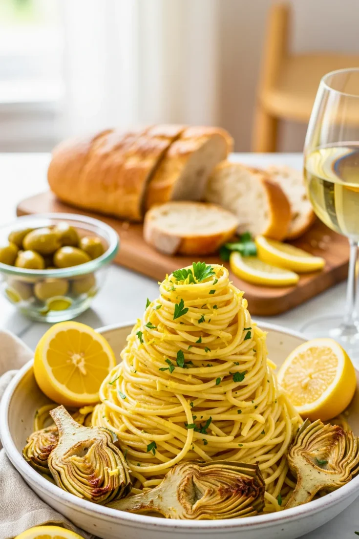 Lemon Spaghetti With Roasted Artichokes Recipe