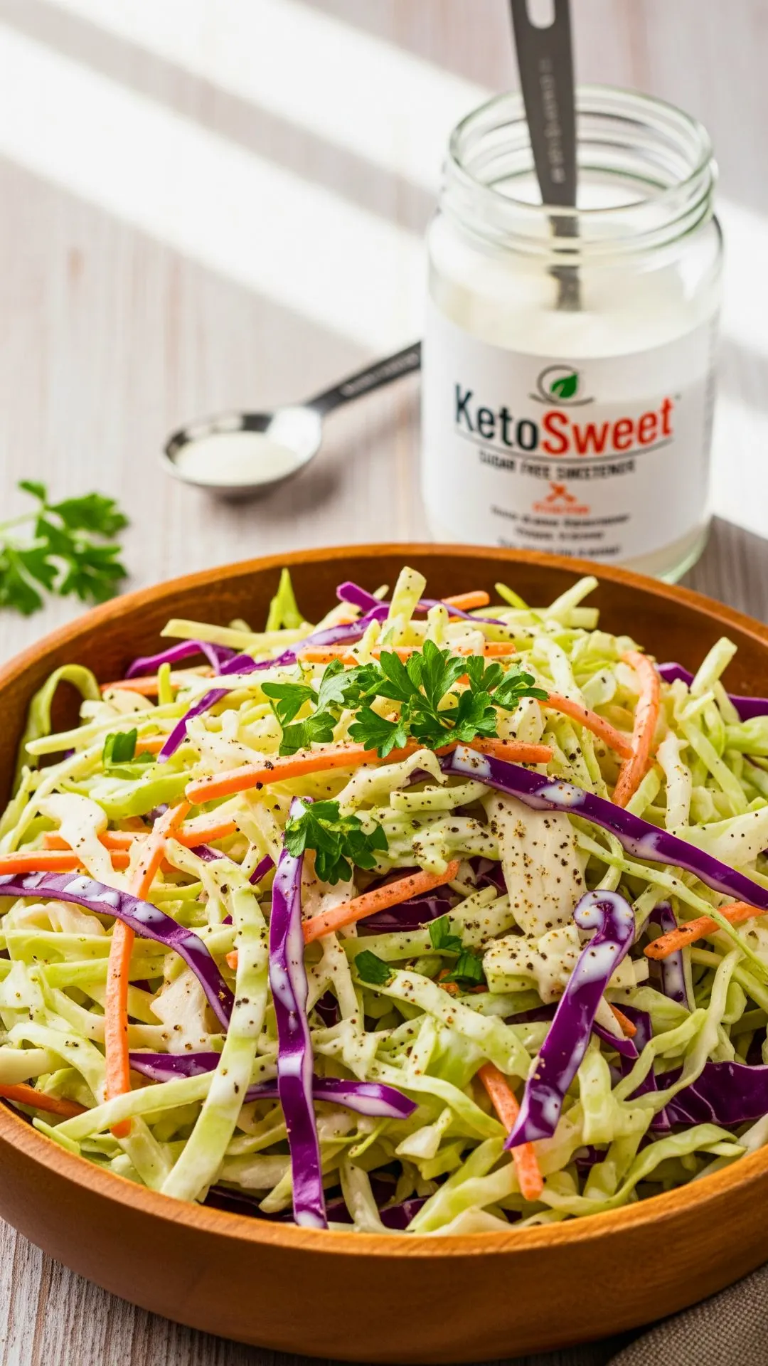 Keto low carb coleslaw with sugar-free sweetener