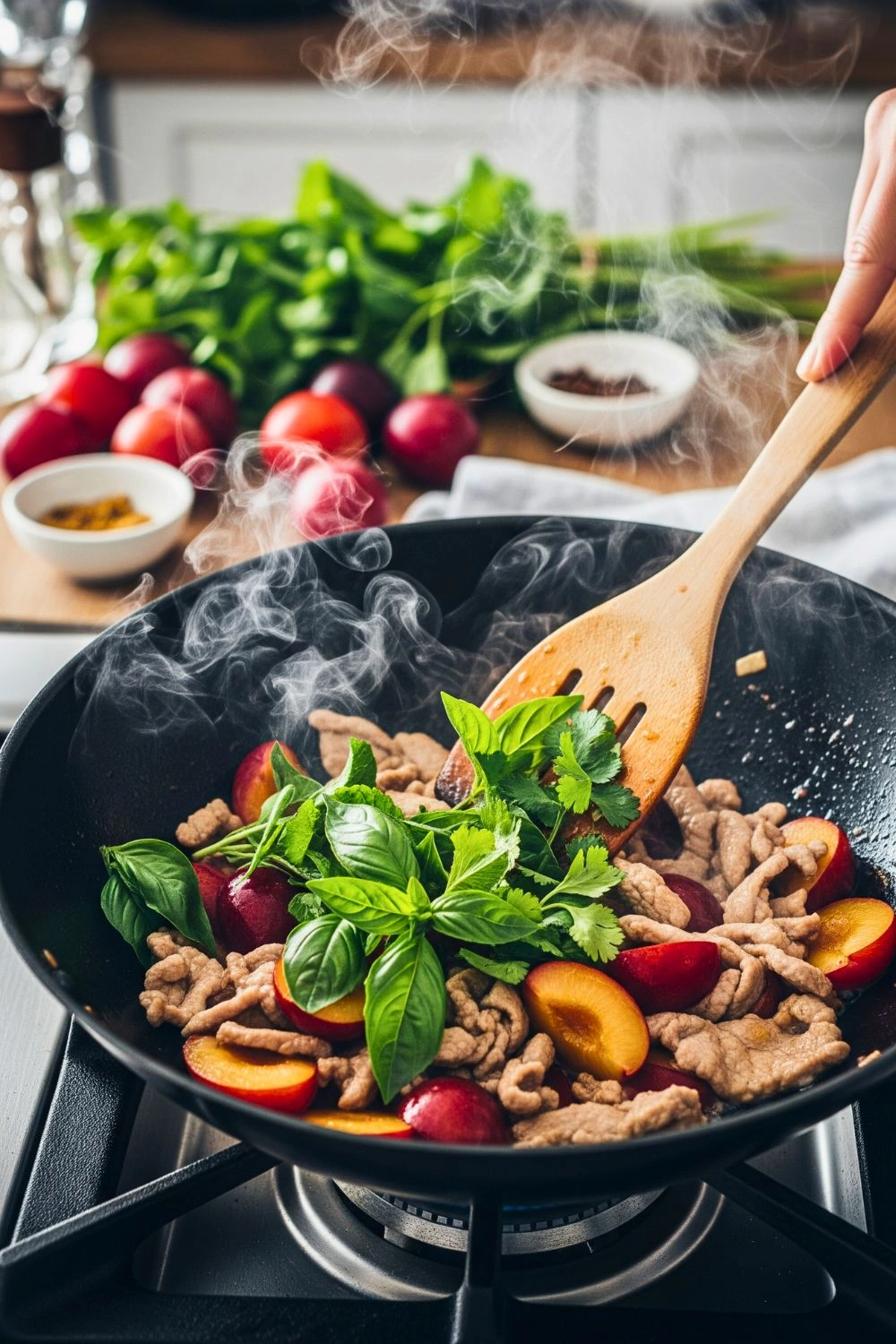 Healthy Pork and Plums Stir Fry