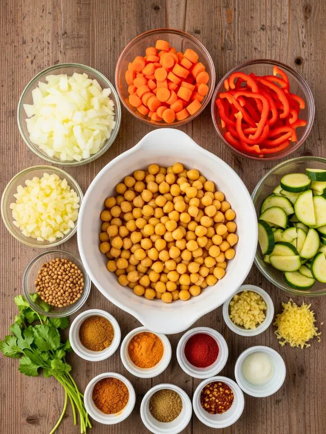 Gather ingredients of Chickpea Stew