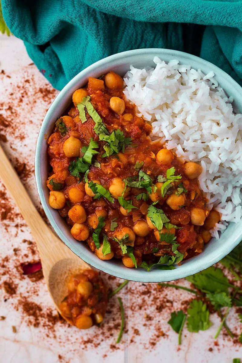 Moroccan chickpea stew in bowl