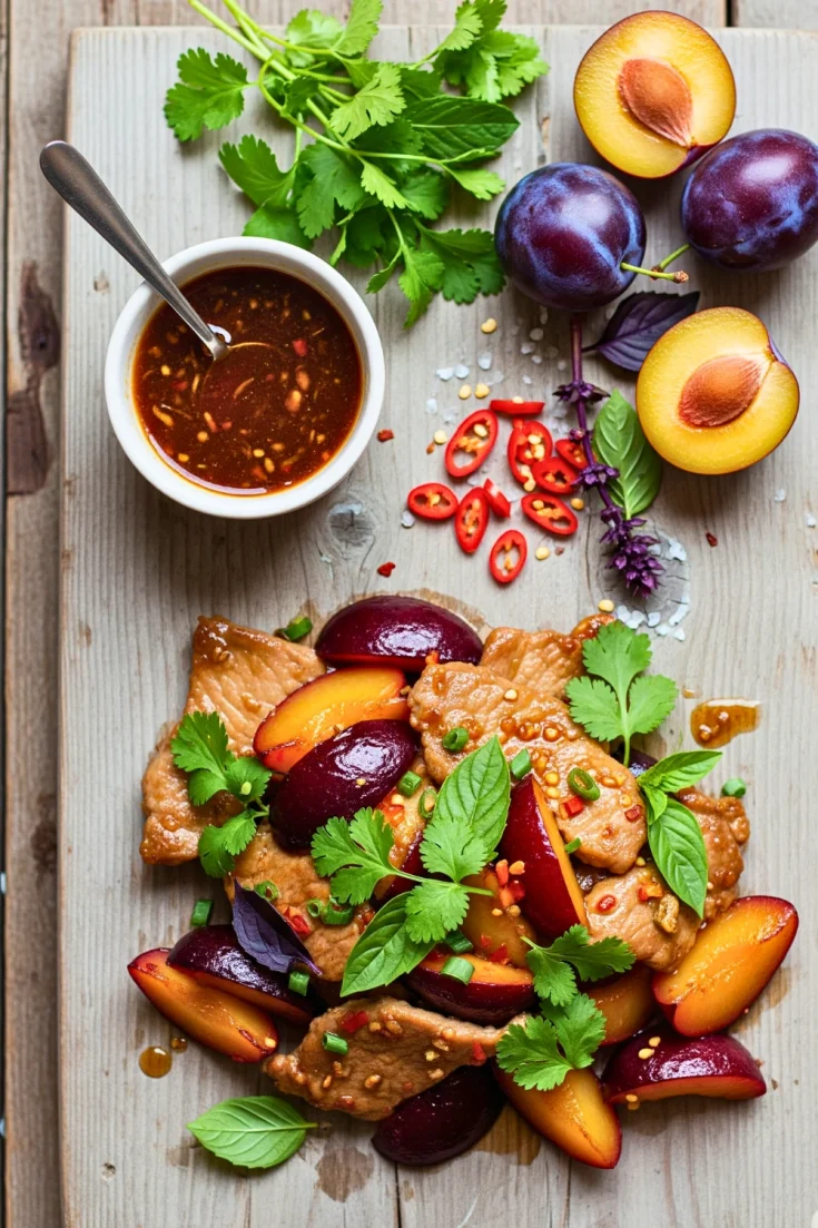 Stir-Fried Pork and Plums With Fresh Herbs