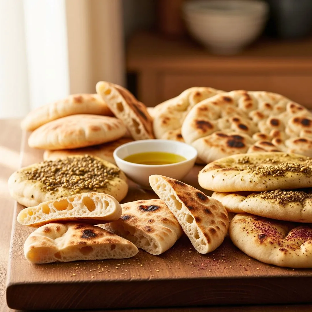 Warm pita bread with hummus - easy homemade dip ideas