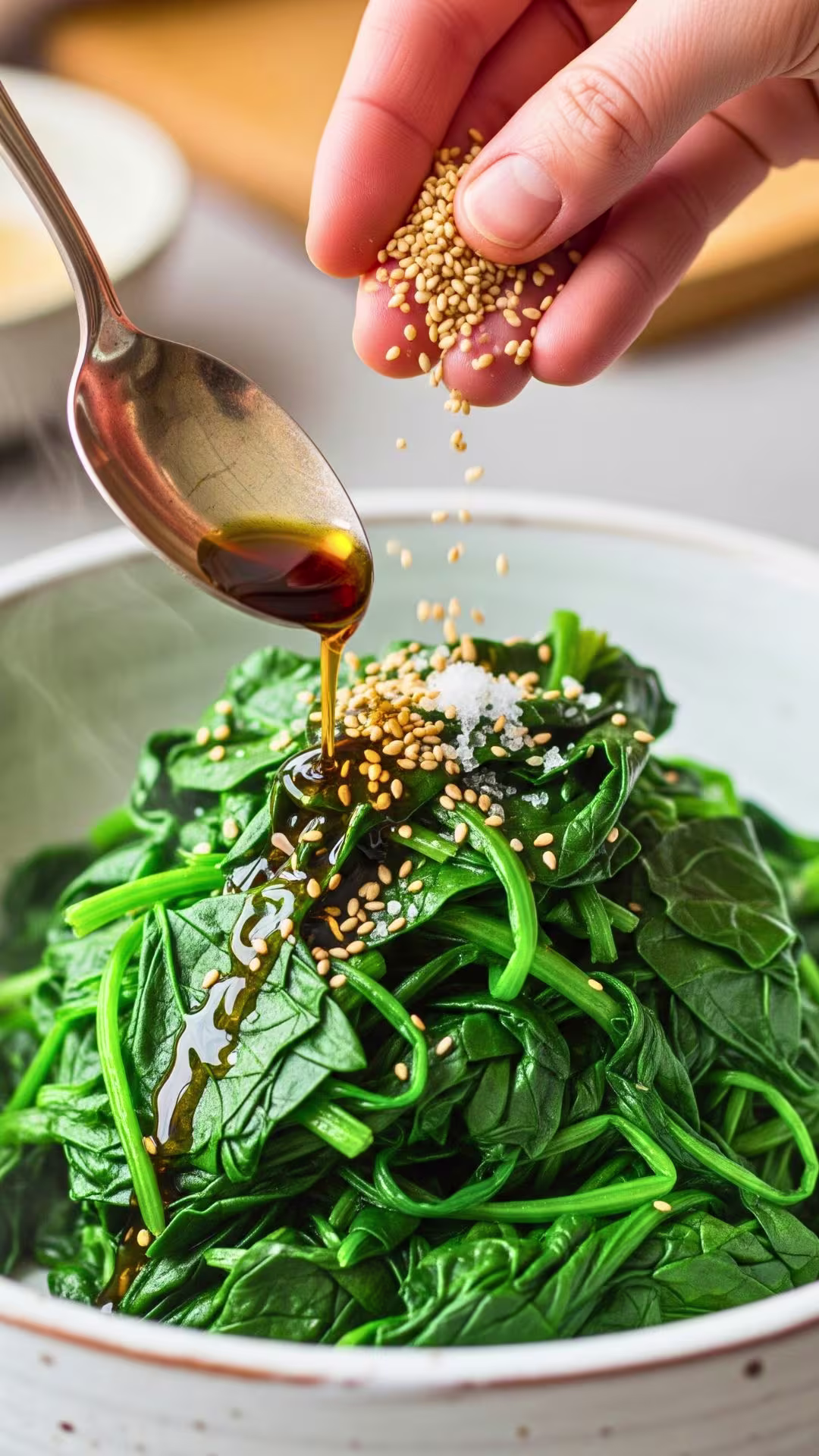 Blanch spinach and squeeze water - japchae step
