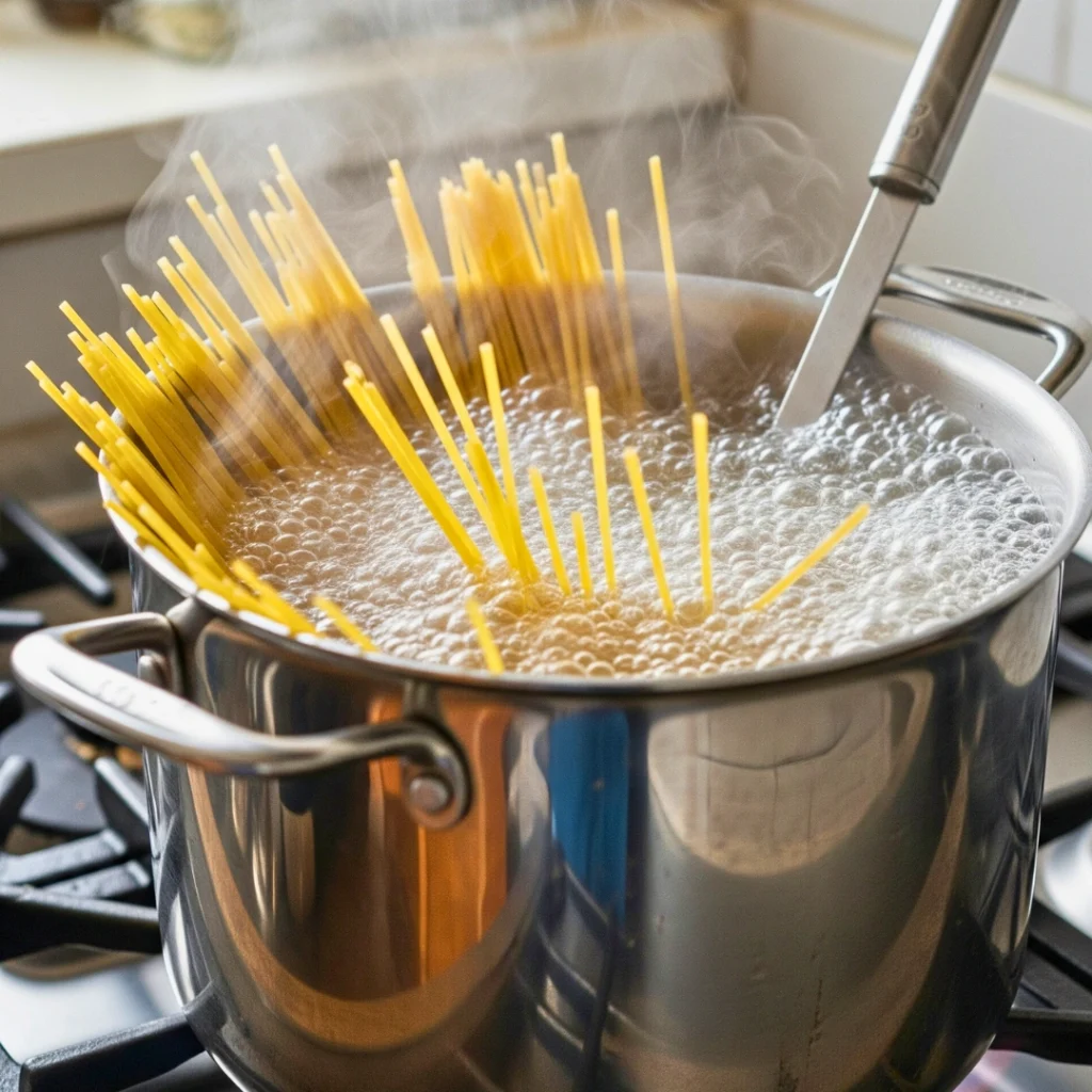 Spaghetti Cooking in a Pot of Salted Water