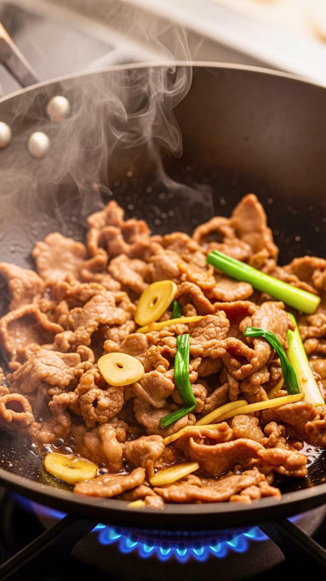 Cook marinated beef until browned for japchae