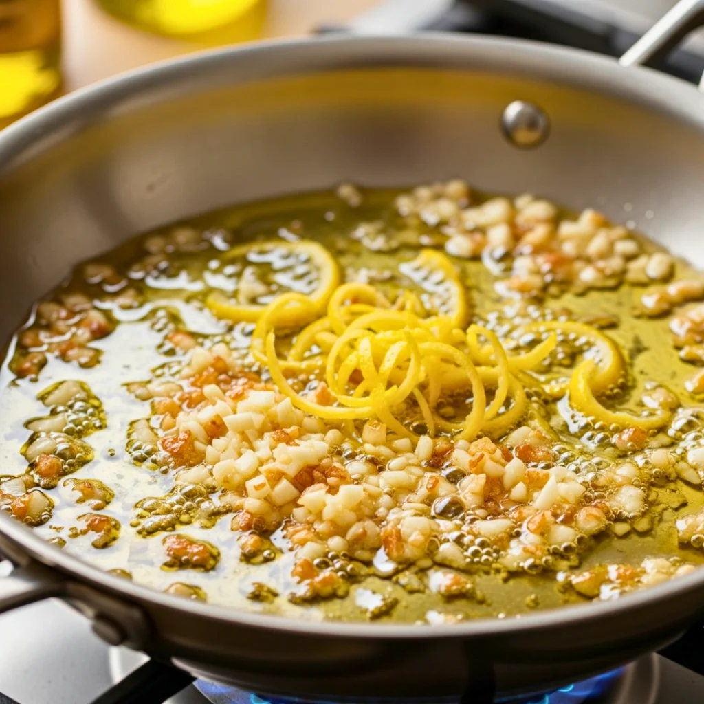 Lemon Garlic Sauce Simmering in Pan