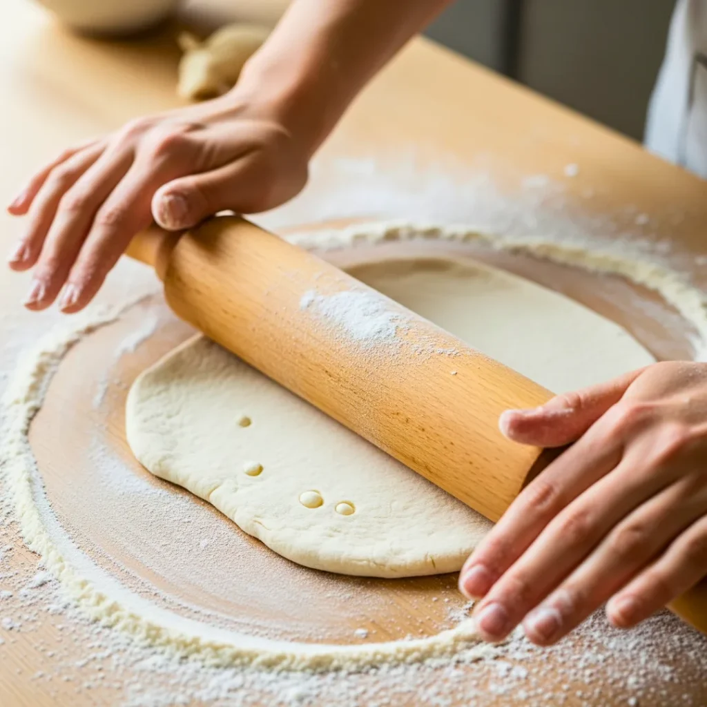 Rolling out the cinnamon roll dough