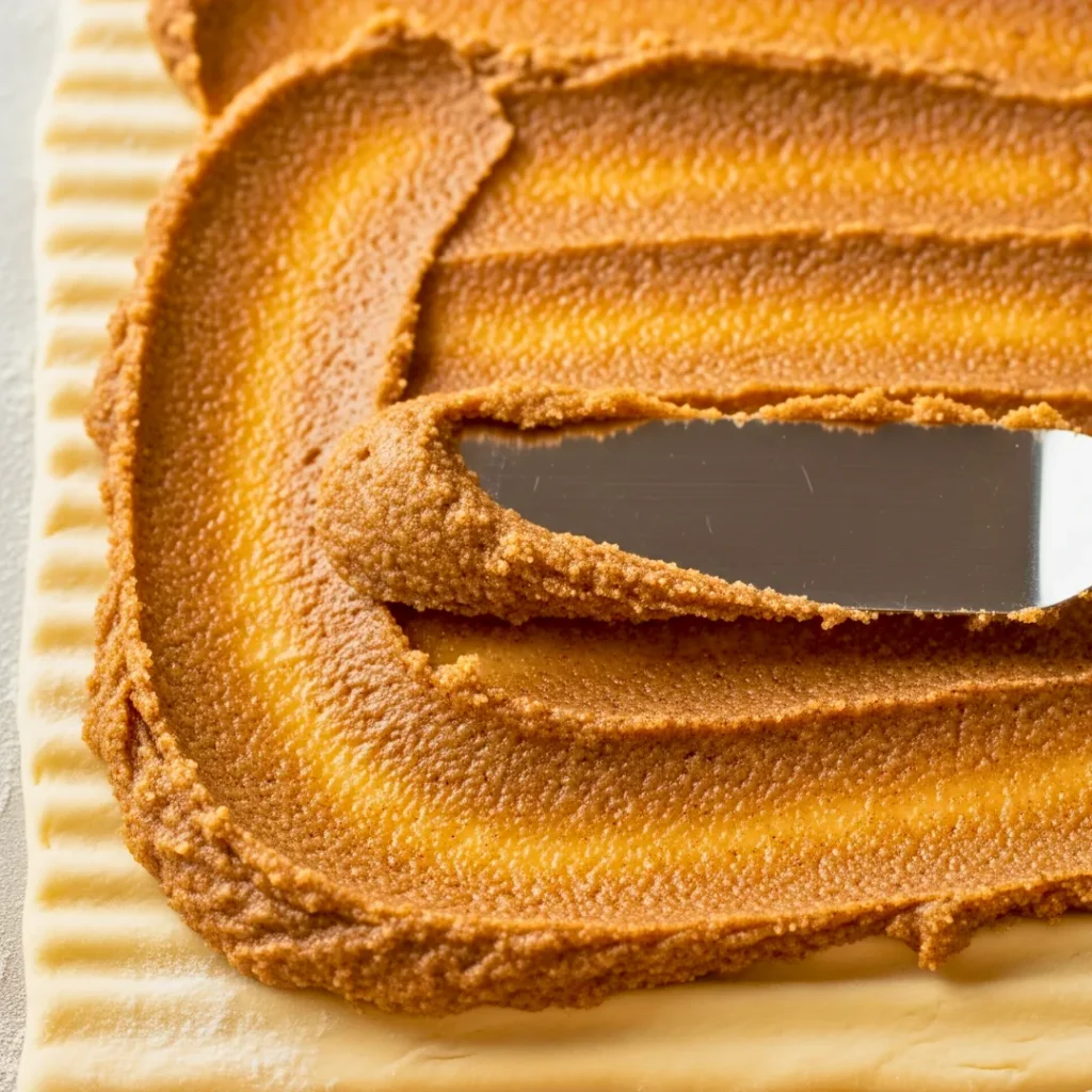 Spreading sugar free cinnamon filling over the dough