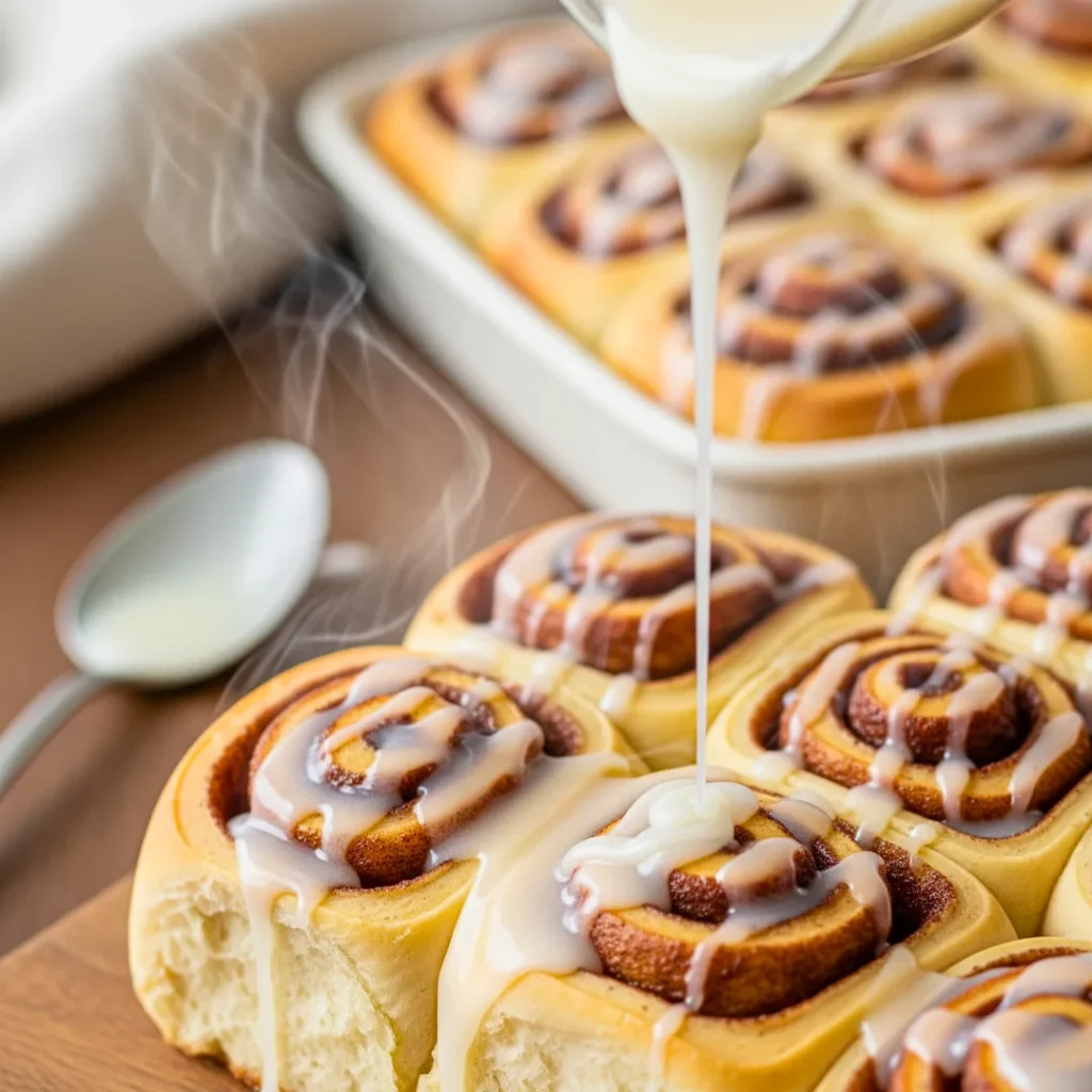 Drizzling sugar free glaze over WW cinnamon rolls