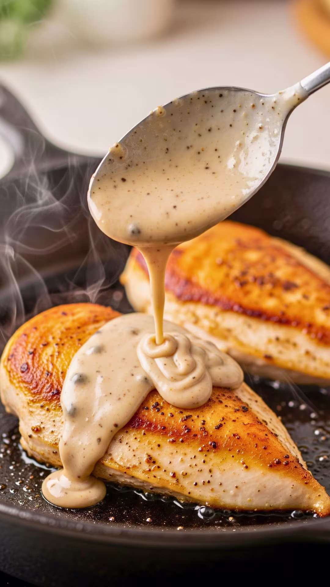 Return chicken to pan and spoon sauce - best chicken au poivre recipe