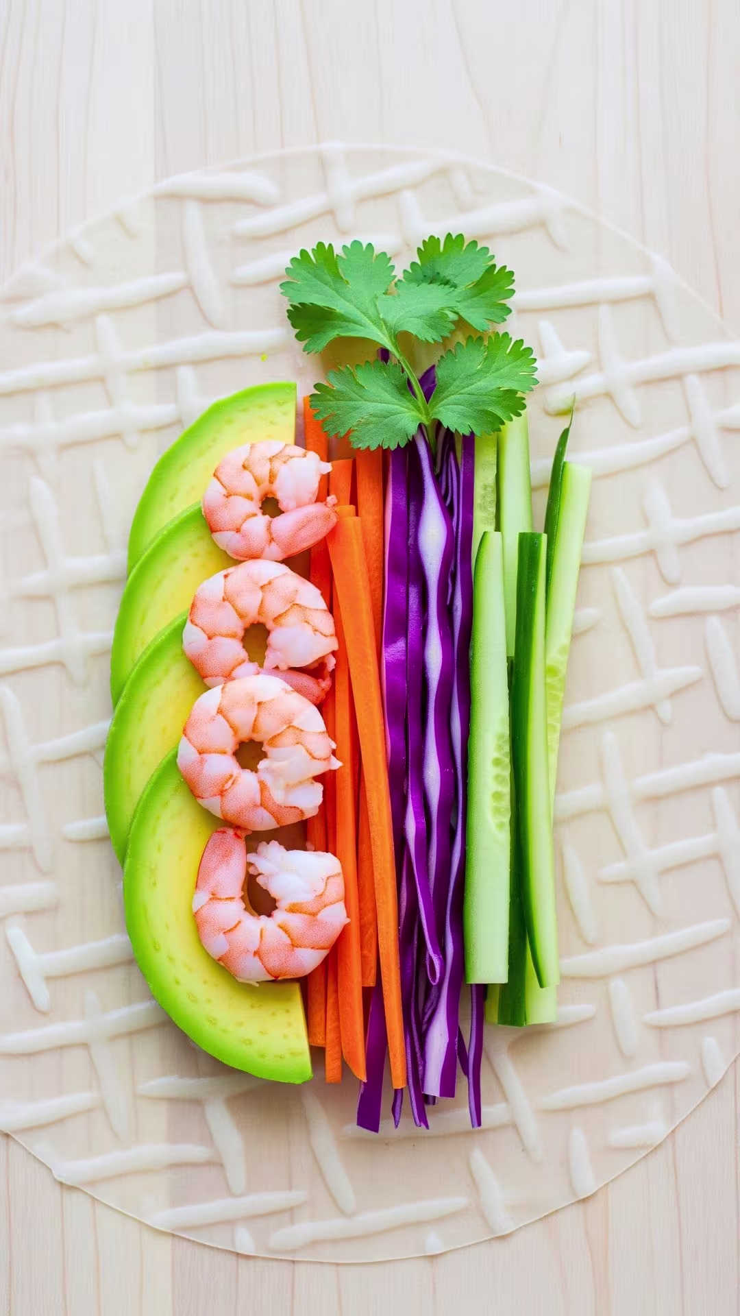 Assembling shrimp and avocado rolls step