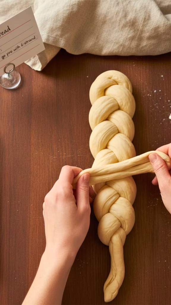 Braiding three ropes of challah dough