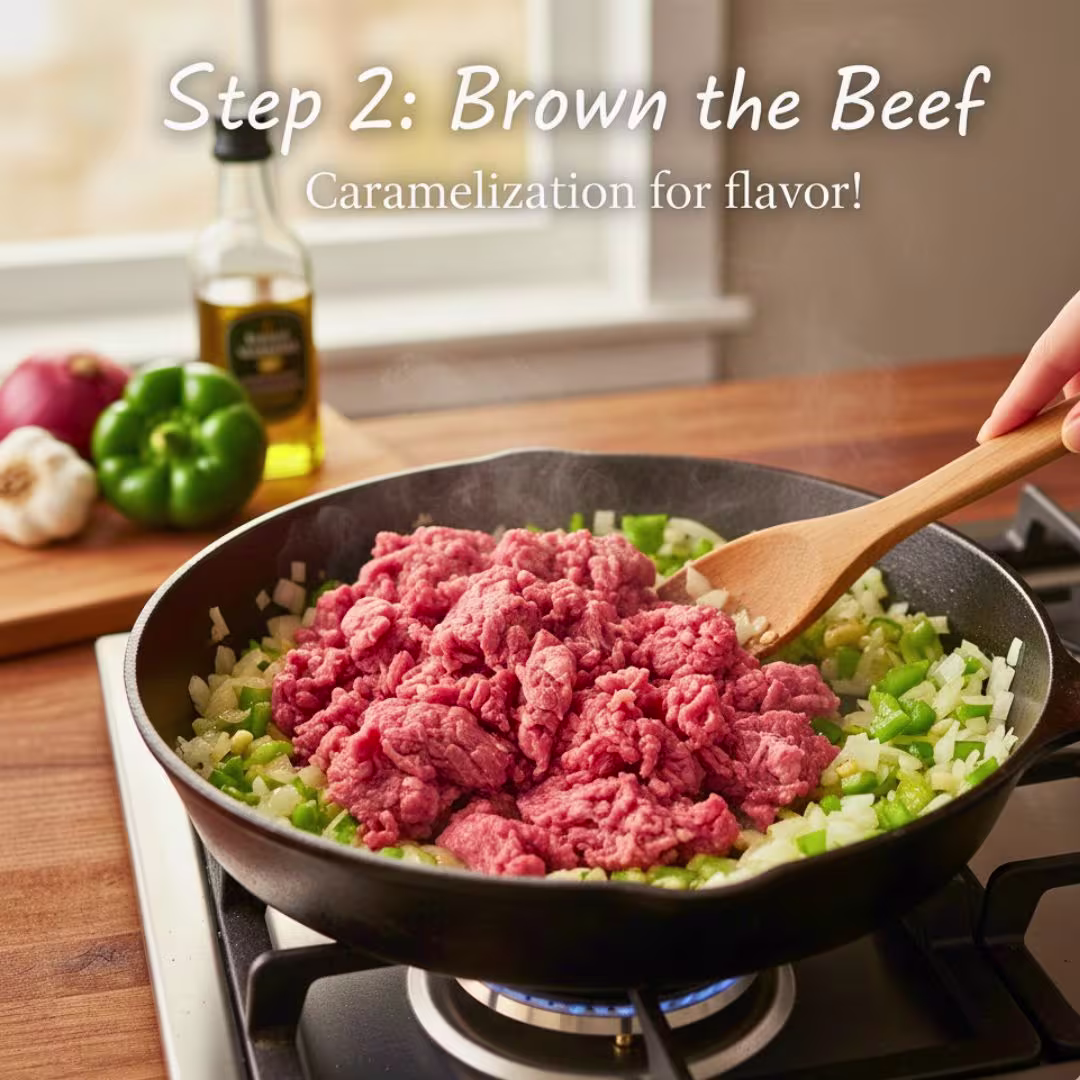Classic Cuban Picadillo Recipe – Easy, Flavorful & Healthy 15 Browning ground beef for Picadillo in a skillet
