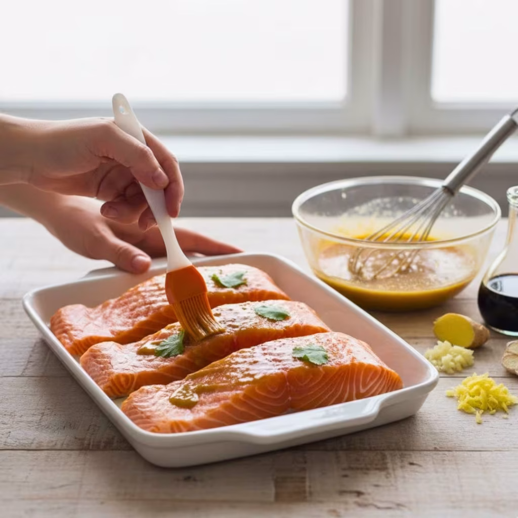 Sesame Salmon Noodle Bowls with Ponzu Sauce | Quick, Healthy & High-Protein Asian Dinner 19 Brush marinade onto salmon fillets