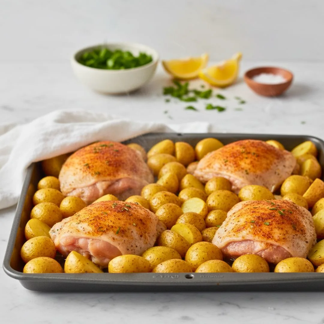 One-Pan Chicken With Golden Potatoes | Easy, Healthy, and Delicious Family Dinner 19 Check chicken internal temperature with a thermometer before resting