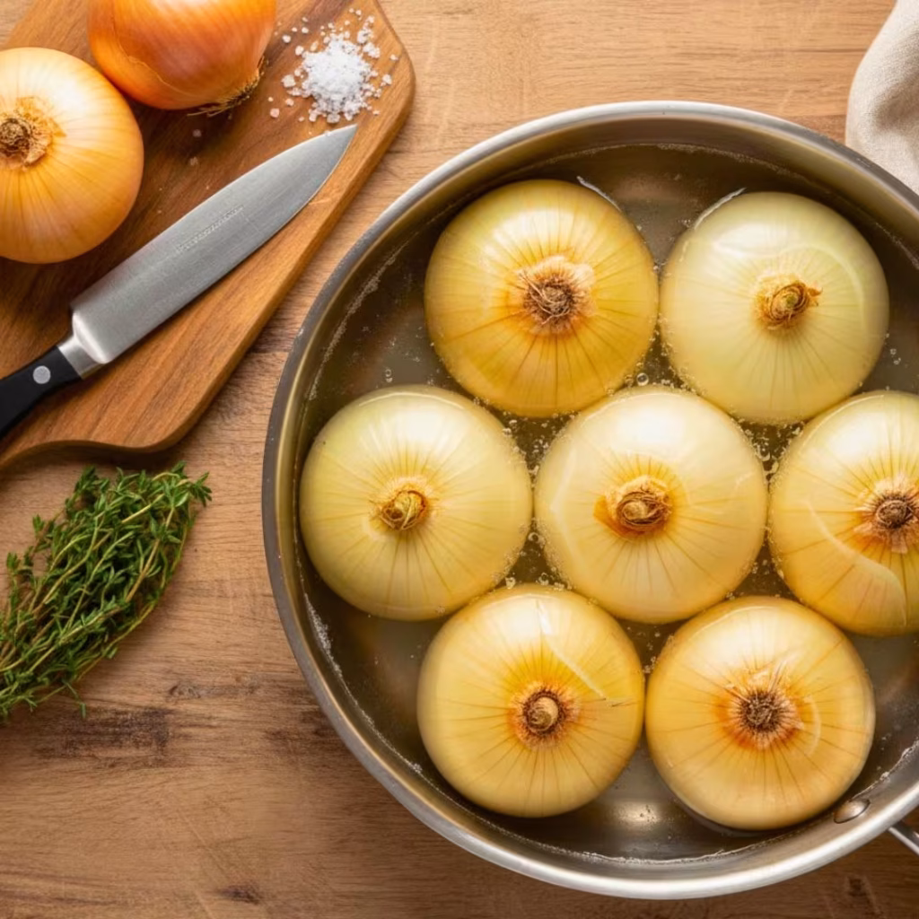 Authentic Onion Dolma Recipe: Delicious Middle Eastern Stuffed Onions 11 Boiling and peeling large onions for stuffing - Onion Dolma prep