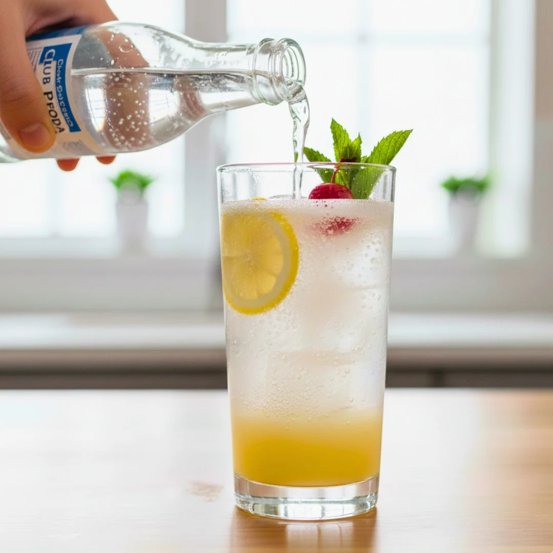 Topping the cocktail with club soda