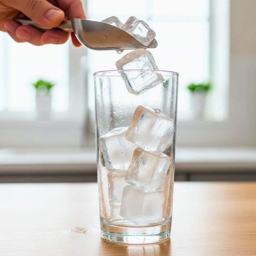 Filling a Collins glass with fresh ice