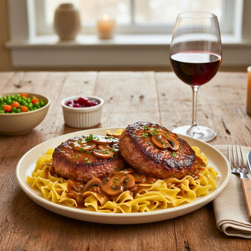 Best Salisbury Steak Recipe with Mushroom Gravy (Easy Homemade Comfort Food Dinner) 29 Butter Garlic Egg Noodles — Quick & Kid-Friendly