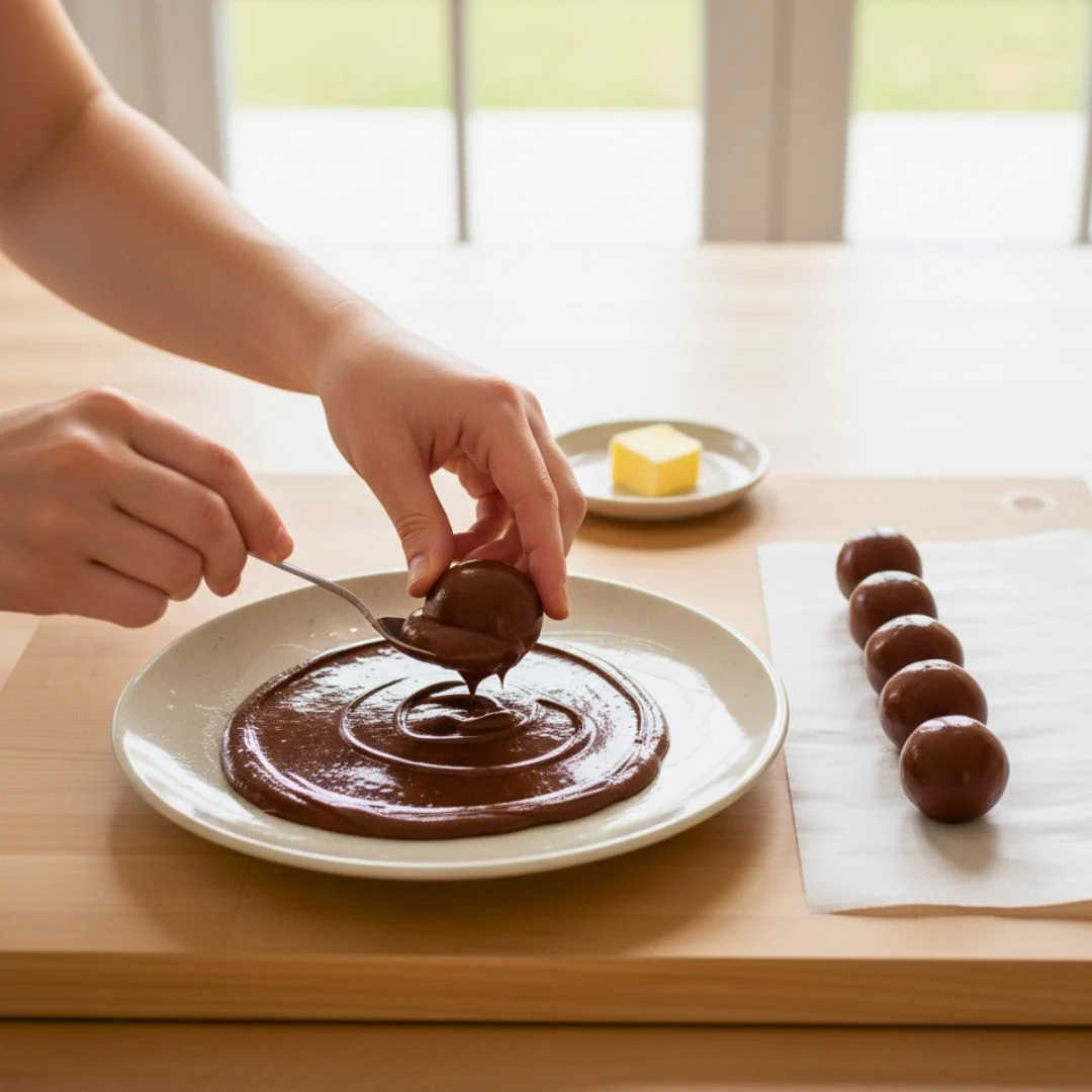 Rolling brigadeiro balls by hand