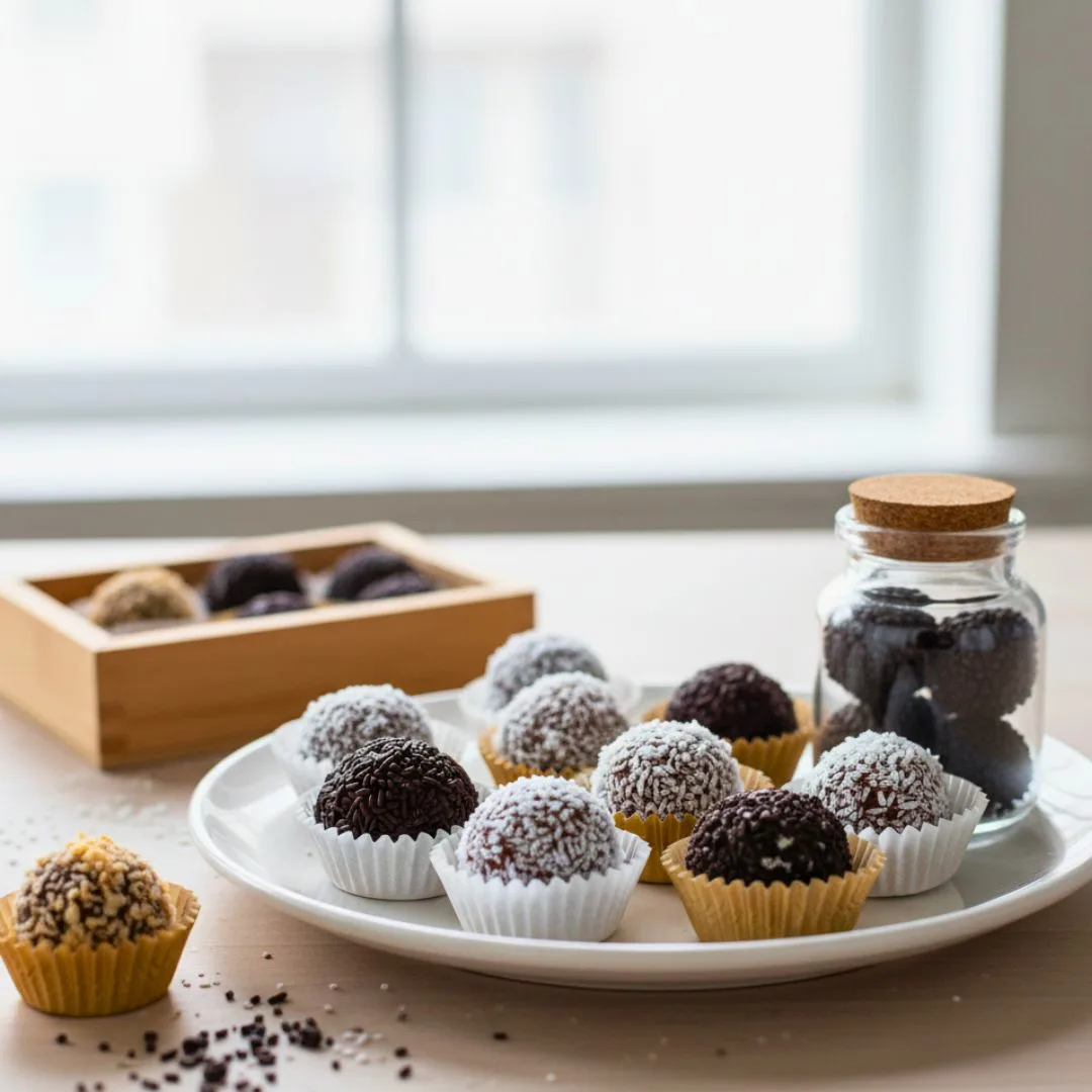 Brigadeiros displayed in mini paper cups