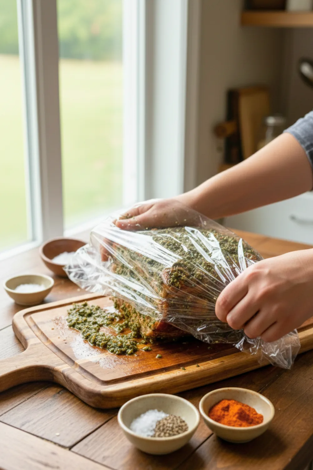 Step 4 - marinating pernil overnight for maximum flavor