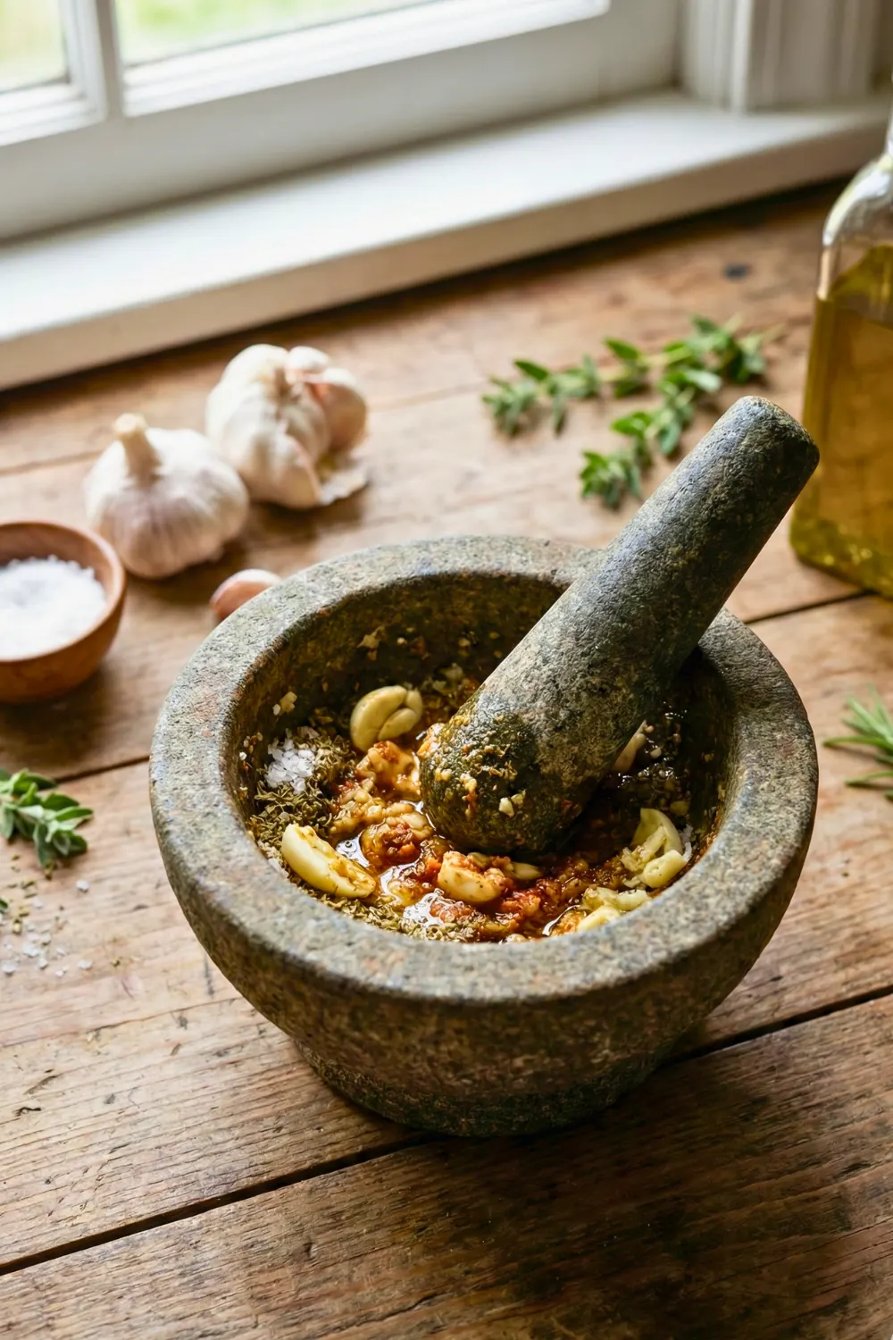 Step 1 - garlic marinade for pernil: best pernil recipe garlic paste