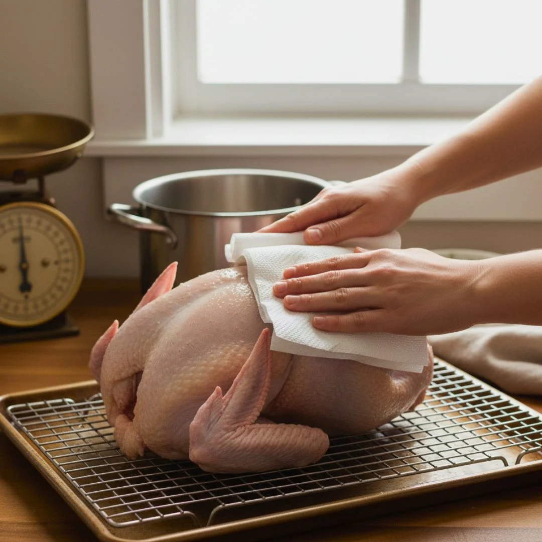 Rinsing and patting turkey dry