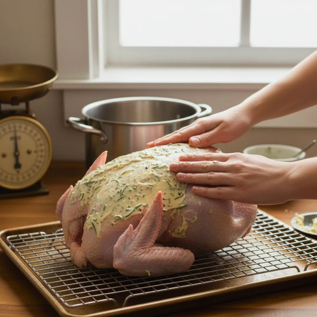 Buttered turkey ready to roast