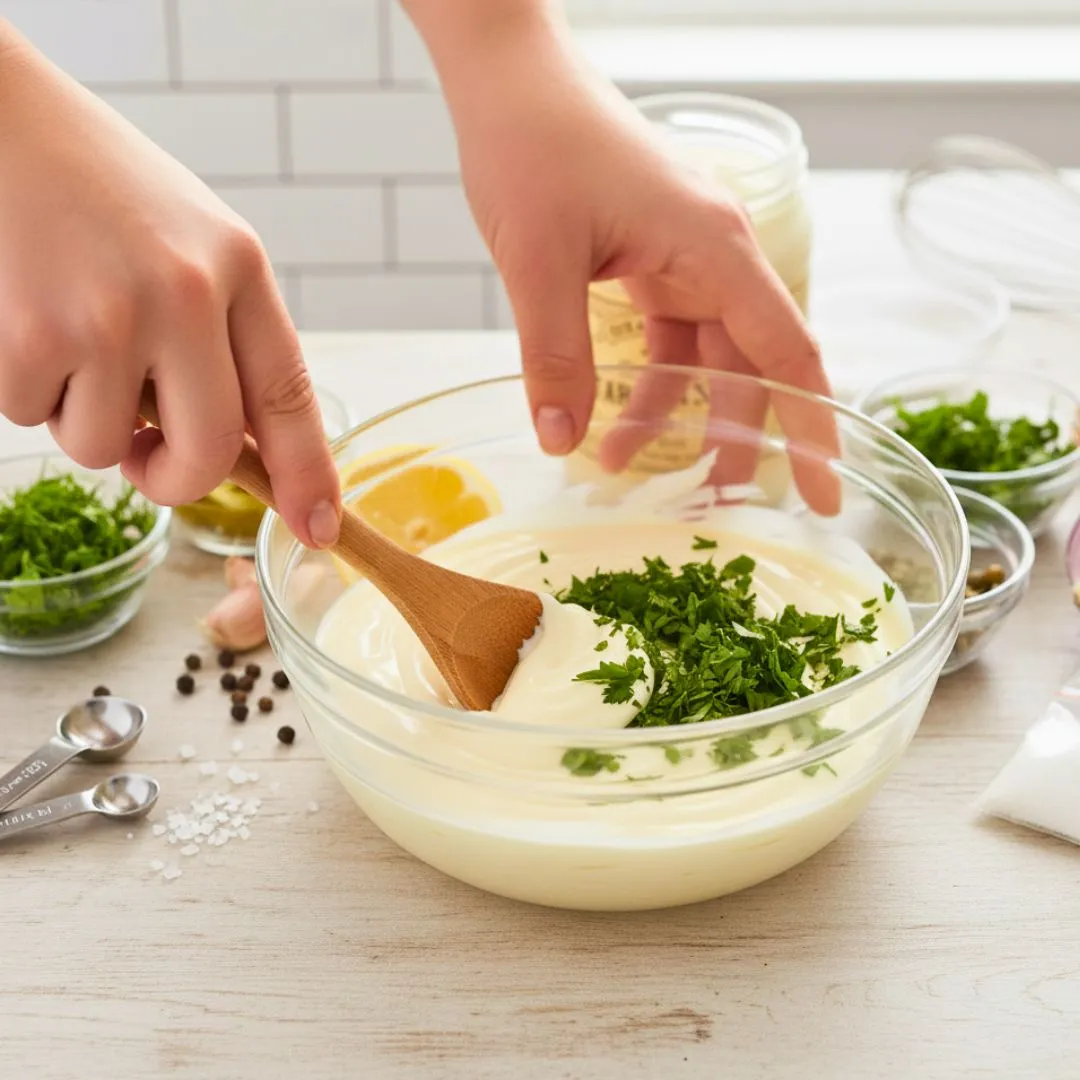 Chopped dill pickles, capers and fresh herbs for tartar sauce
