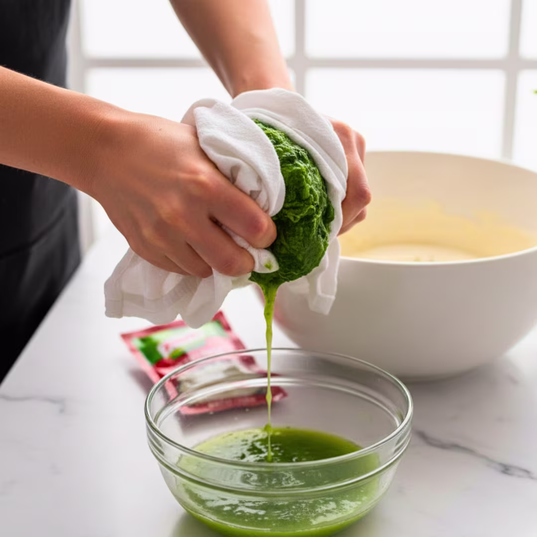 Draining frozen spinach thoroughly for Knorr spinach dip