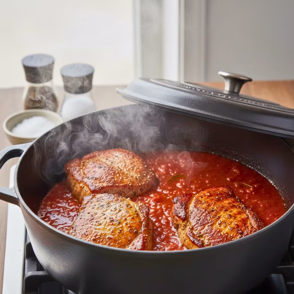 Dutch oven braising pork ragù