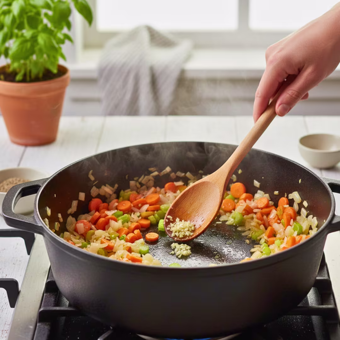 Sautéing onion, carrot and celery for Italian Wedding Soup base