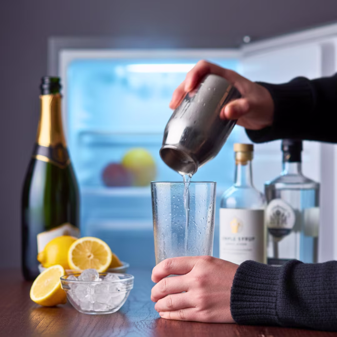 Gin lemon juice and simple syrup in cocktail shaker