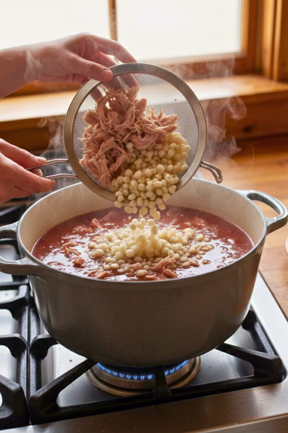 Adding hominy to traditional pozole
