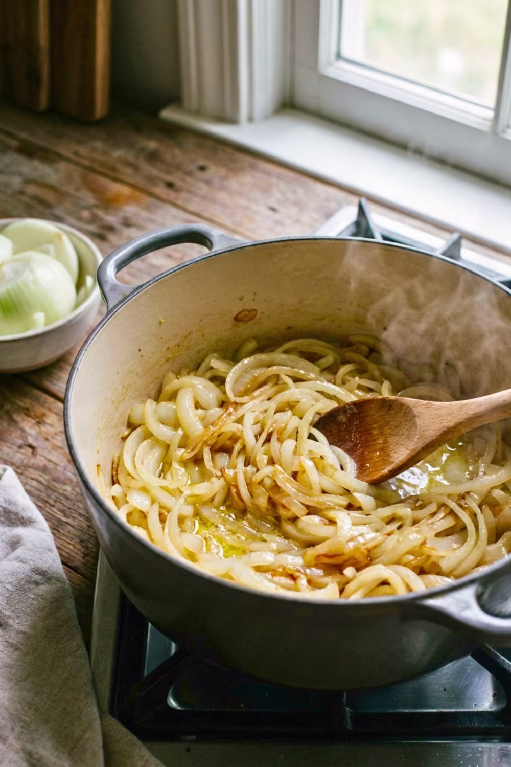 Caramelizing onions for French onion soup