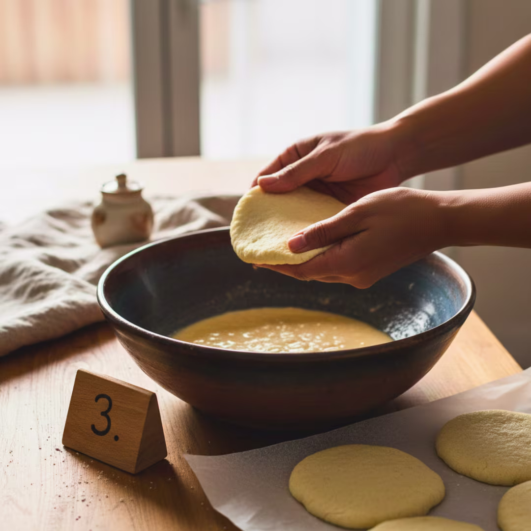 Shaping classic arepas dough into discs