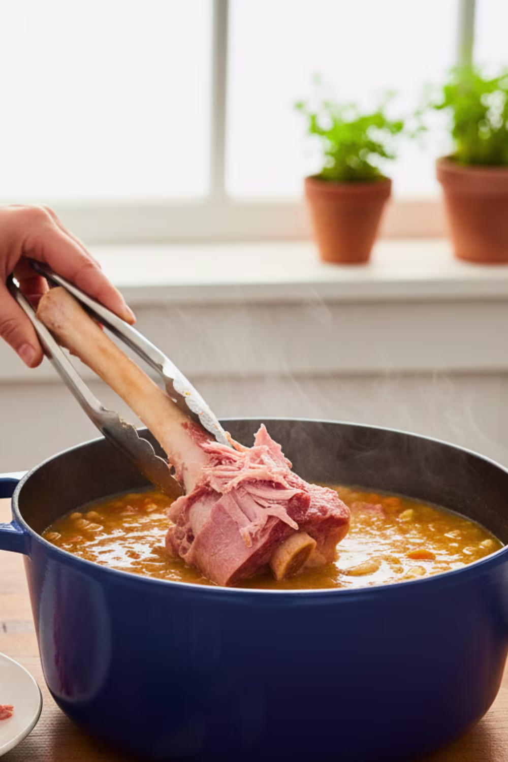 Shredding ham from bone for soup