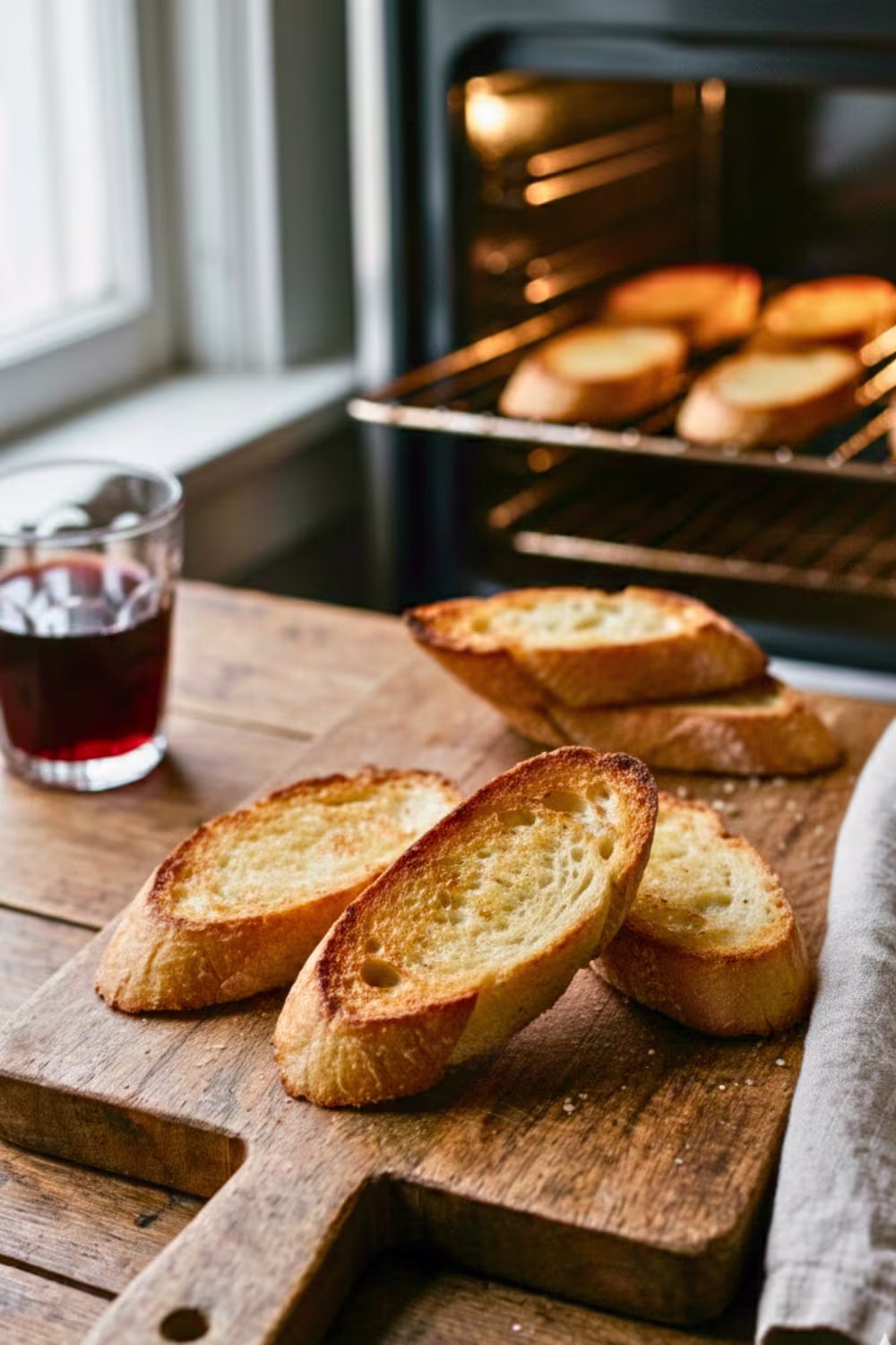 Toasted baguette for French onion soup