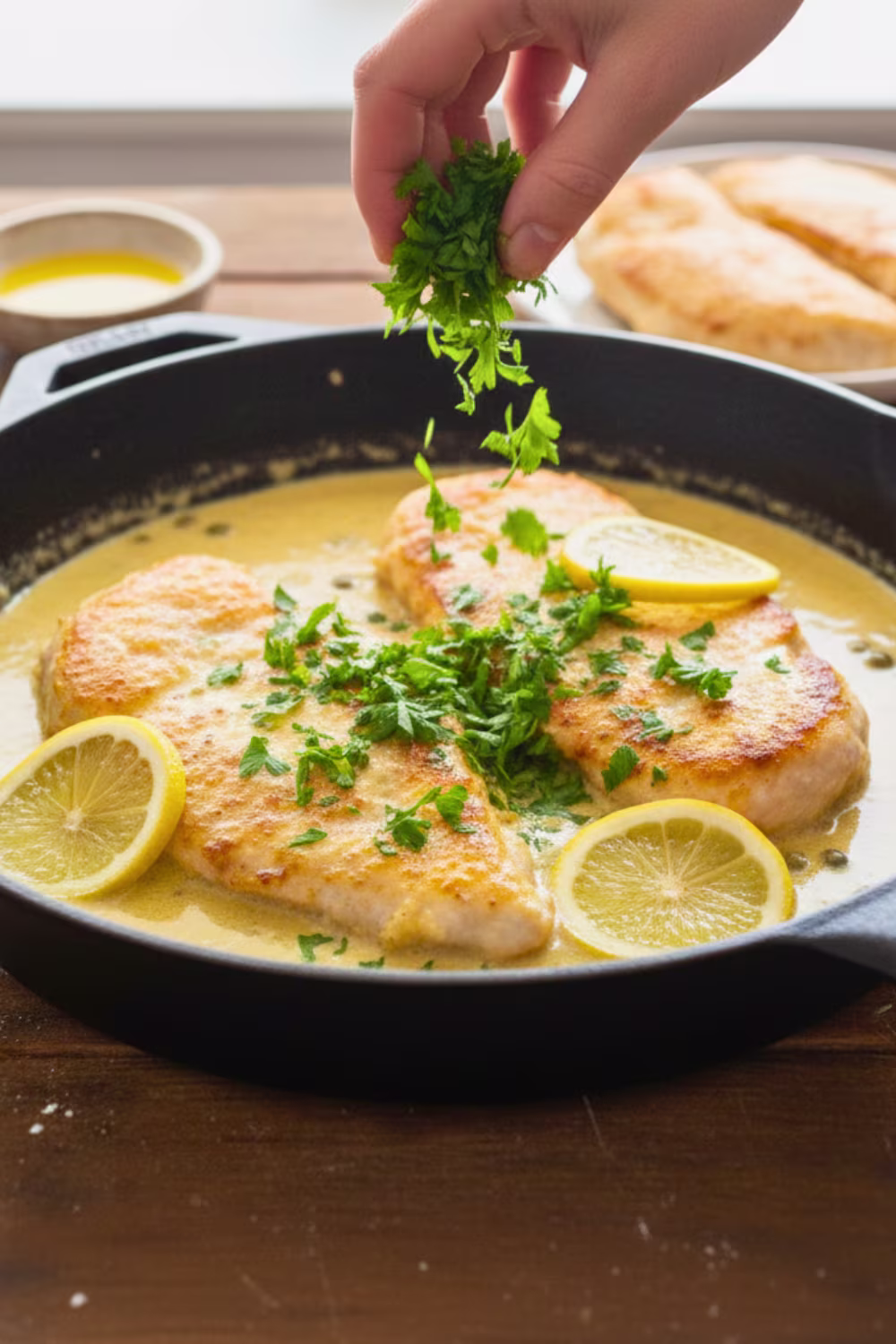 Finished chicken piccata ready to serve