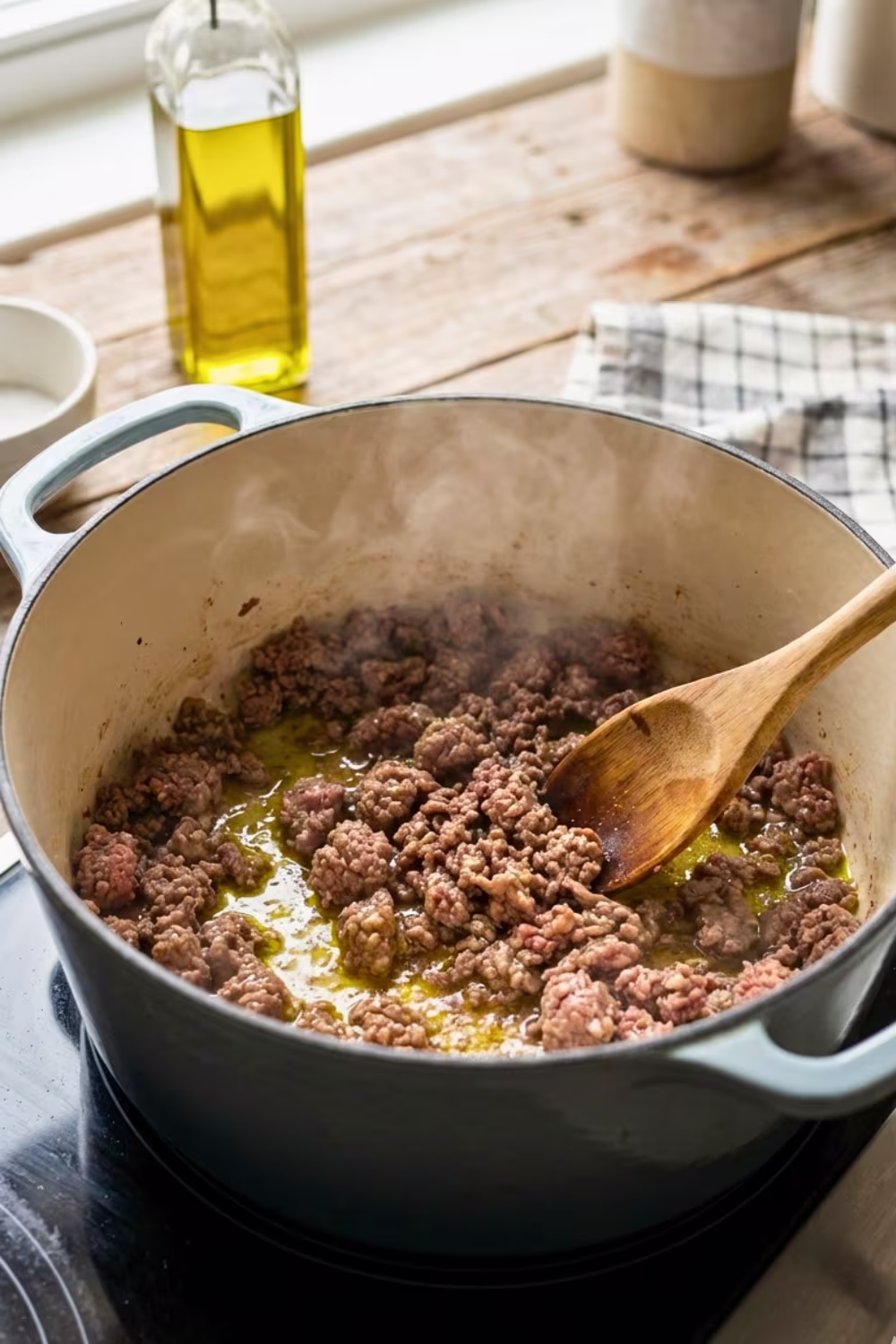 Browning ground beef for golumpki soup