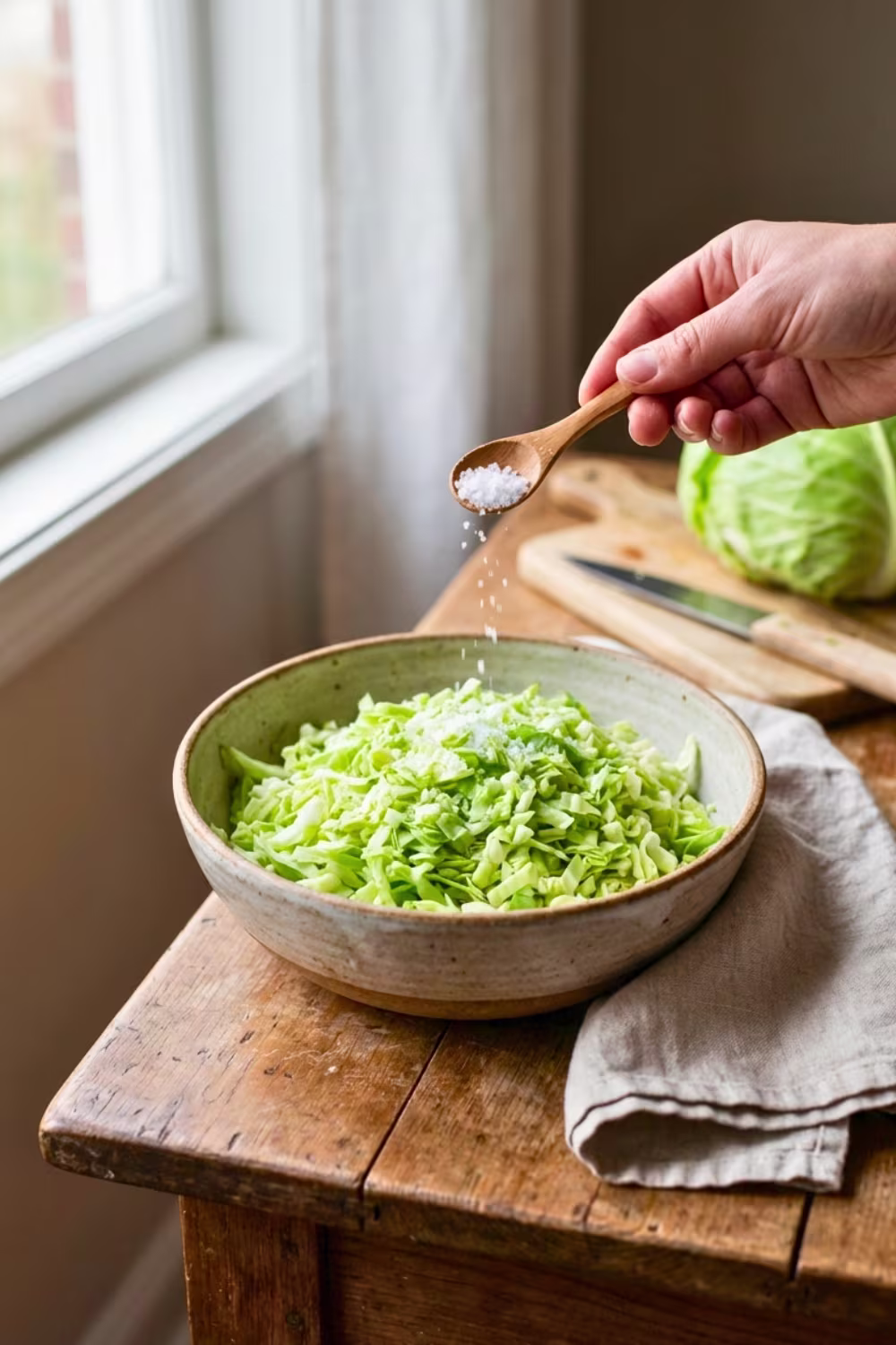 Finely chopped cabbage for dumplings