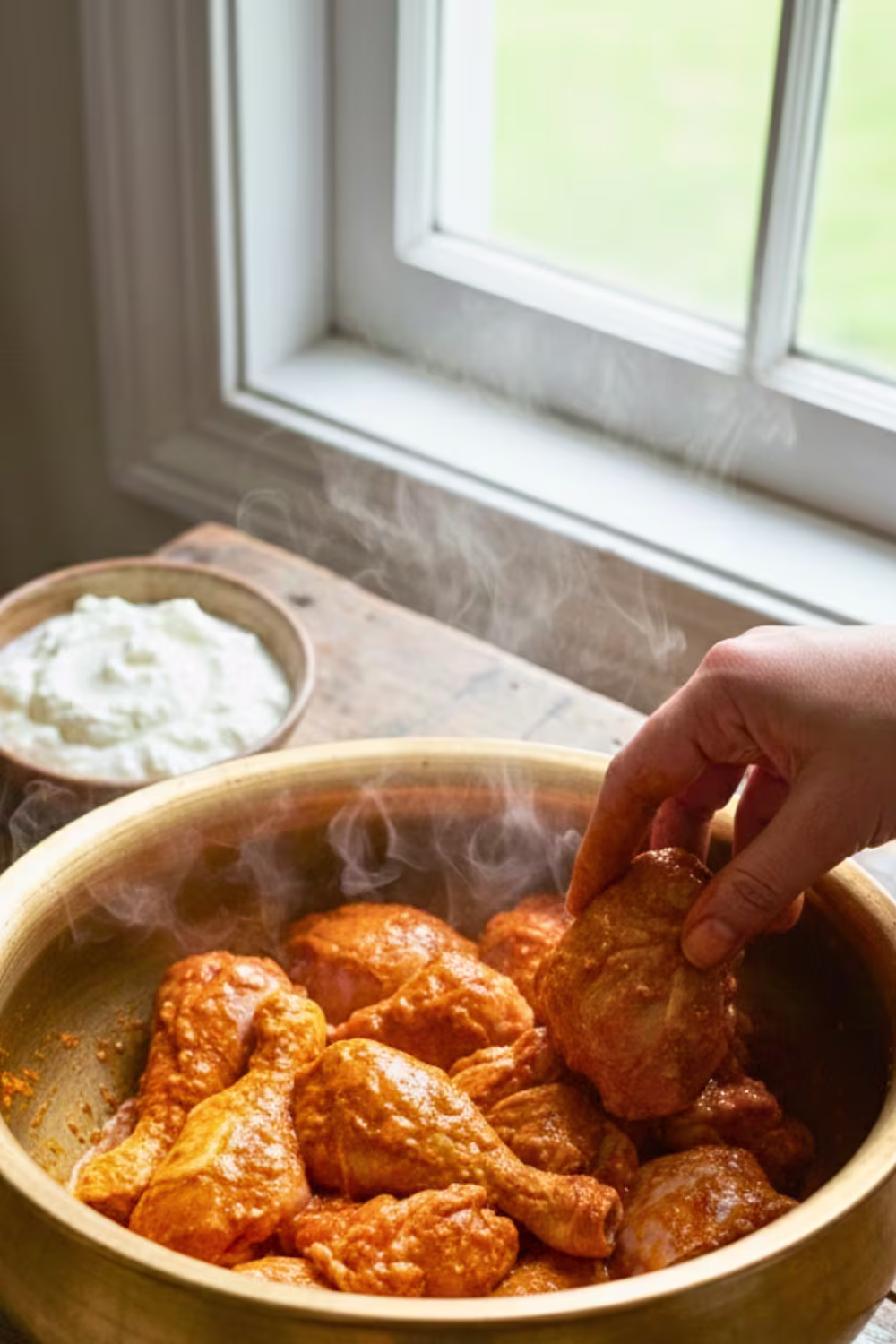 Cooking chicken in yogurt gravy Awadhi style