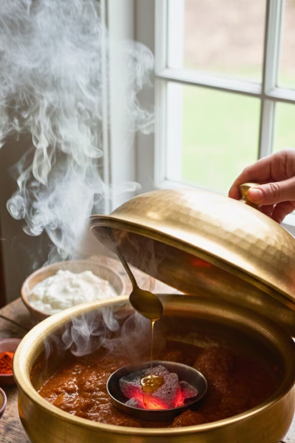 Dhungar smoking technique using hot charcoal